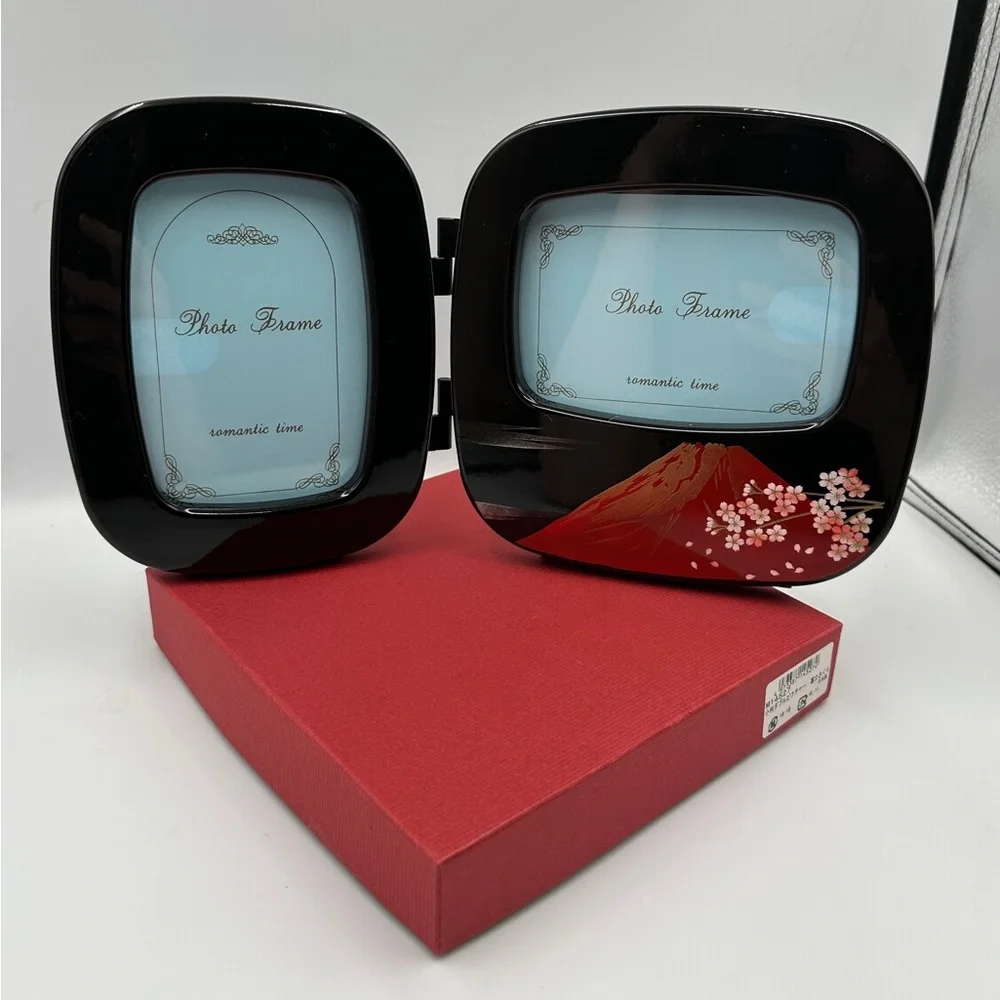 Oval Double-sided Black Japanese Photo Frame Feature Mount Fuji Cherry Blossoms
